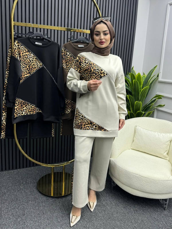 Ayla Leopar Takım Krem