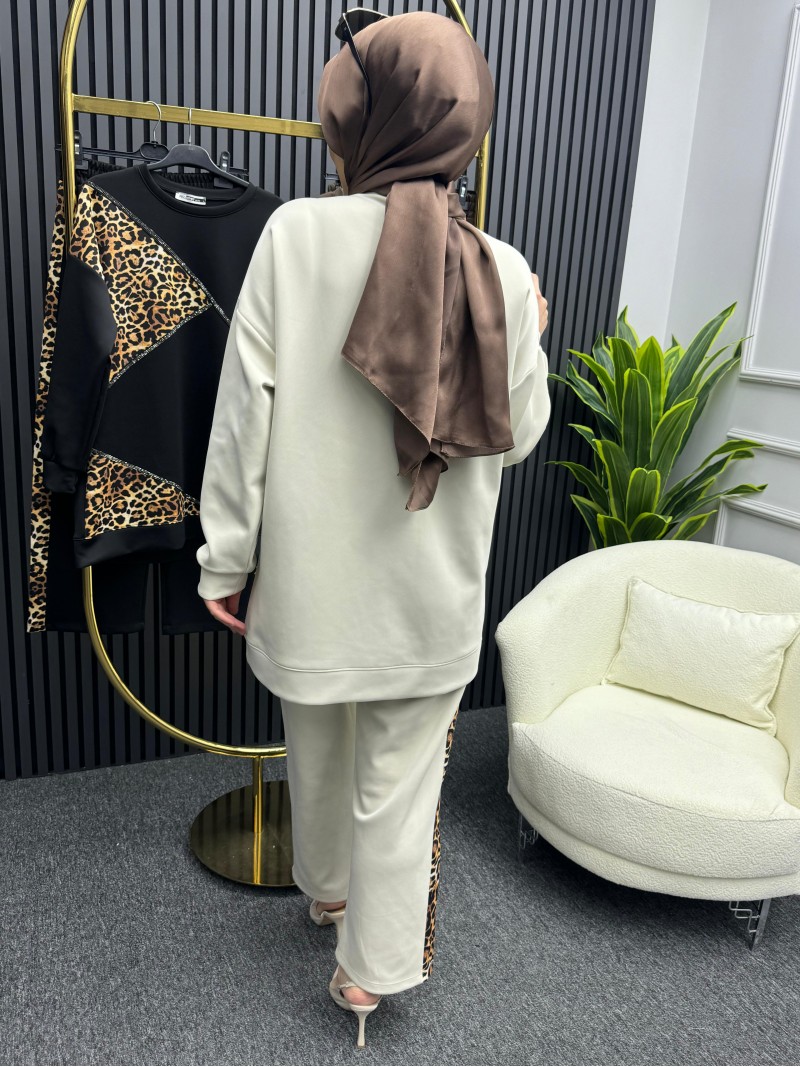 Ayla Leopar Takım Krem