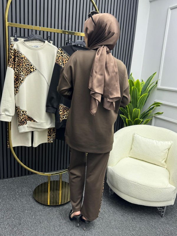 Ayla Leopar Takım Kahve
