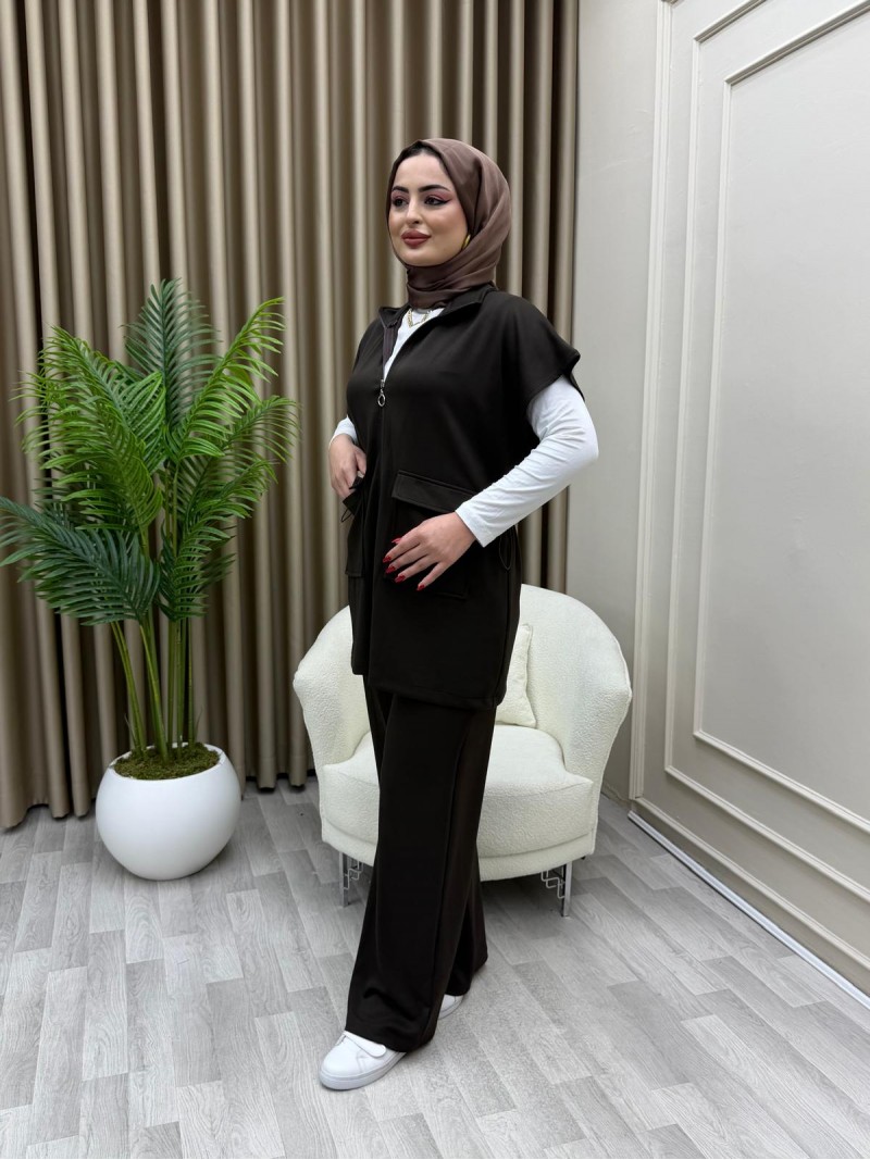 Oysh Yelekli Takım Kahve Oysh Yelekli Takım Kahve